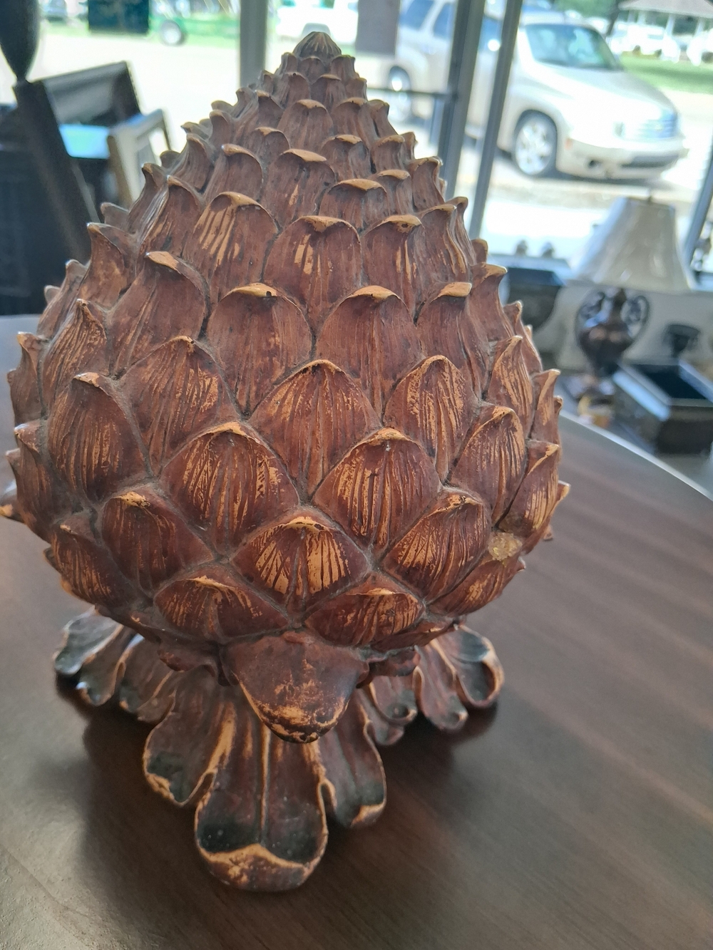 Decorative Artichoke Pinecone Accent - Distressed Brown with Gold Highlights